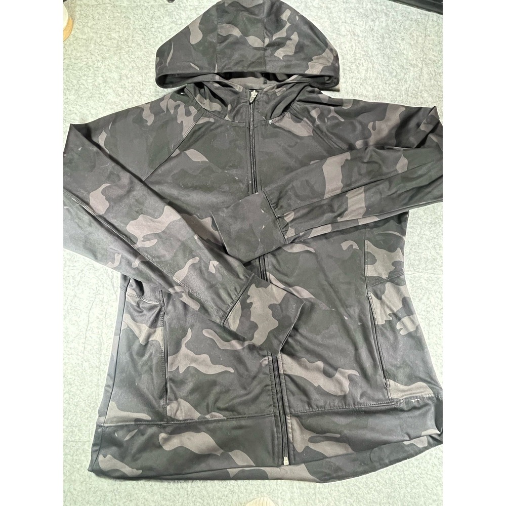 RBX Activewear Gray Camo Print Full Zip Up Hoodie Jacket Women's Sz L Large